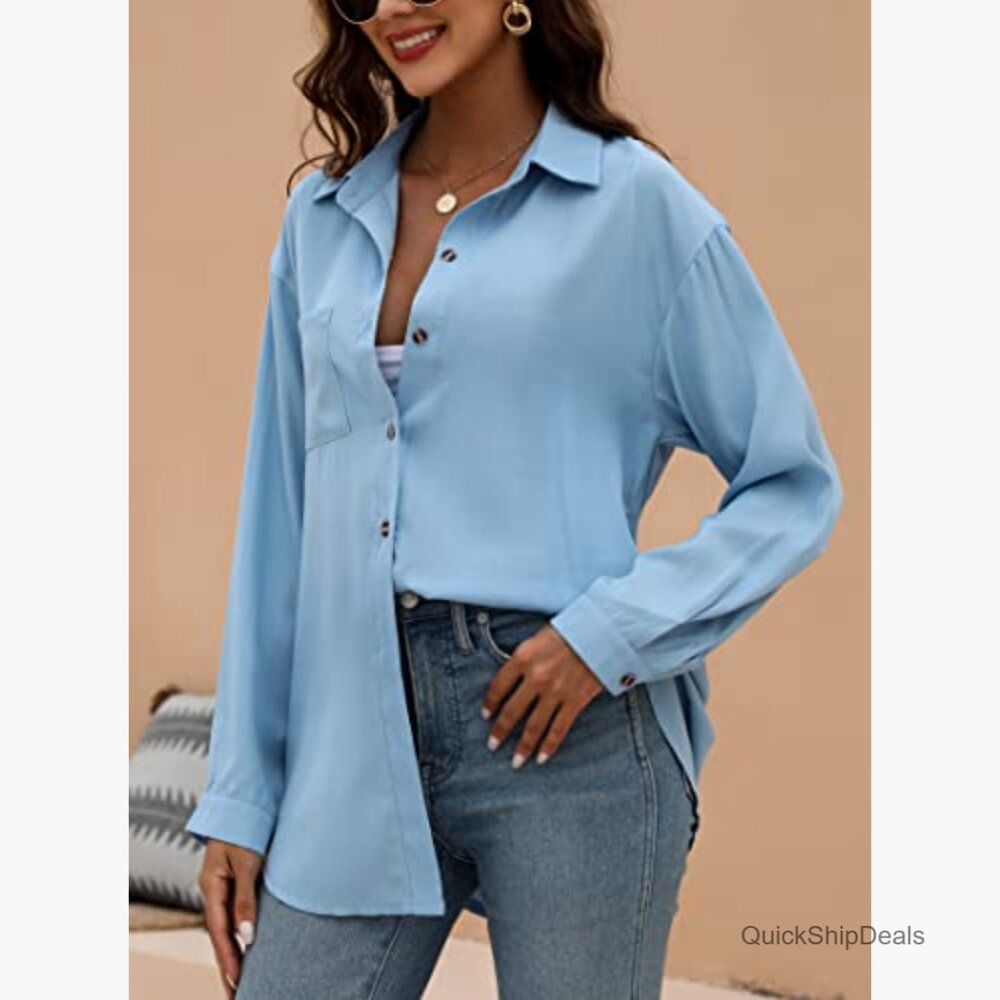 Polyester Spandex Button Down Shirt Long Sleeve B… - image 4
